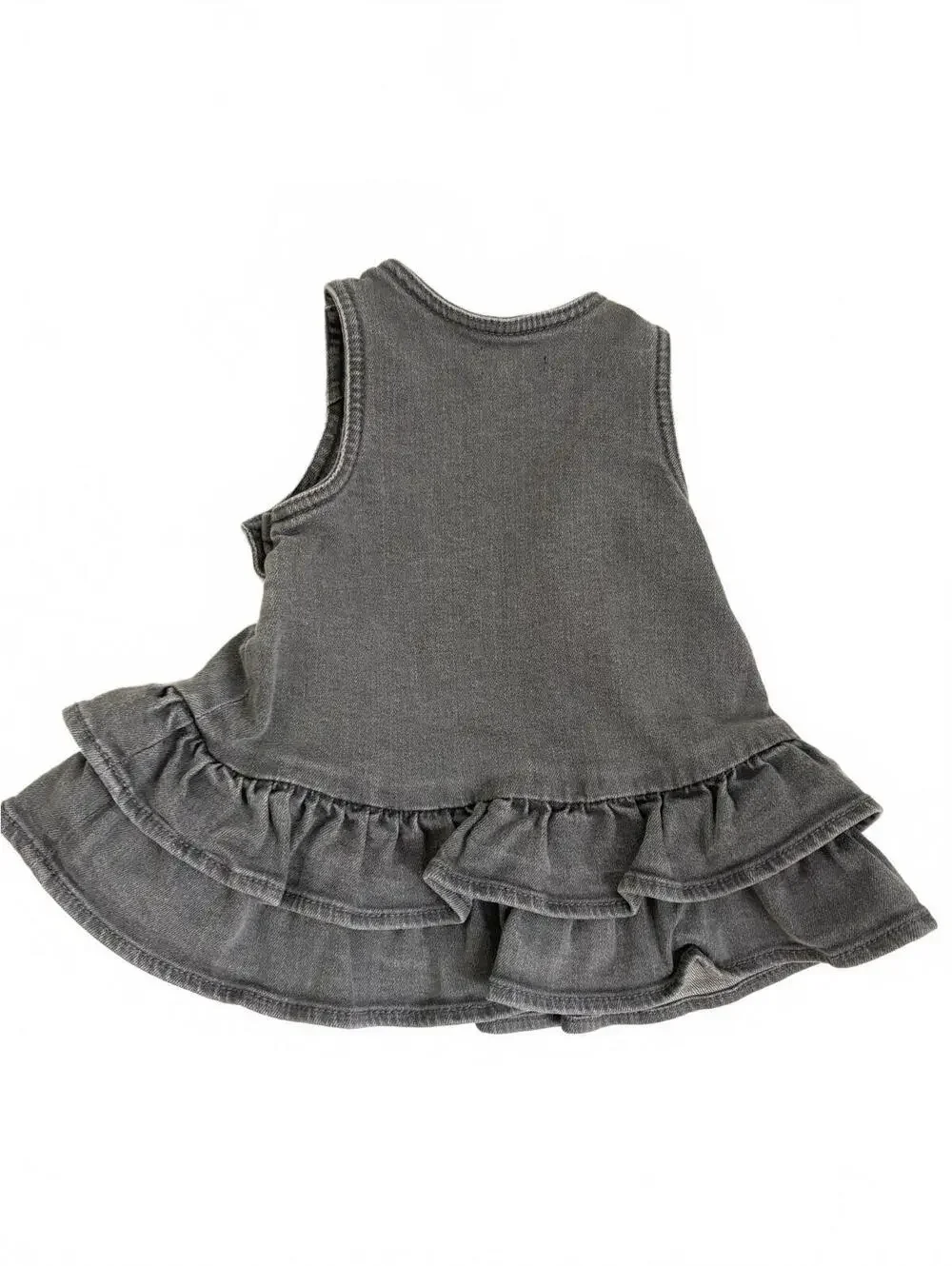 Baby Gap | Dark Distressed Gray Denim Overall Ruffle Dress Pink Snaps Size 3-6mo